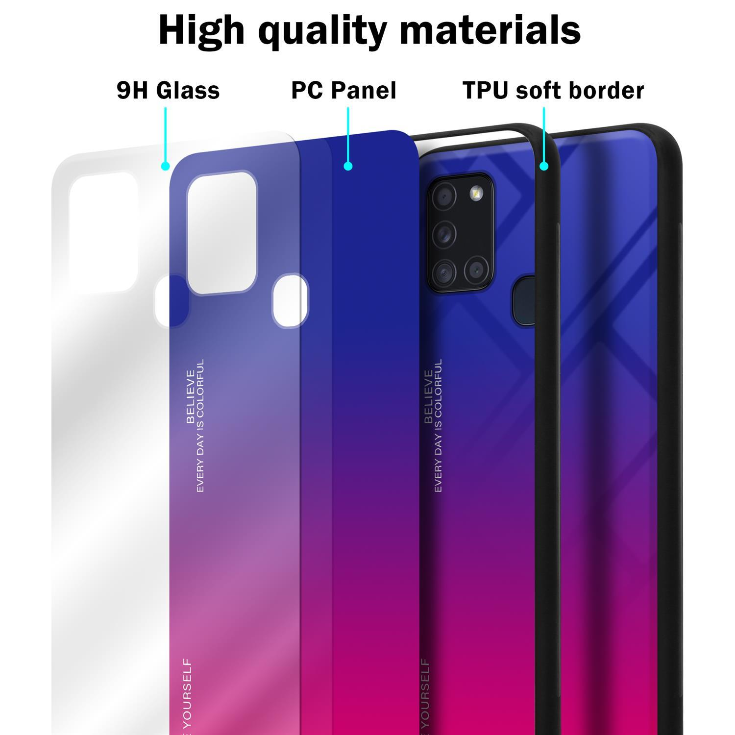 Farben Silikon CADORABO Backcover, - Hülle Galaxy ROT A21s, TPU Glas, LILA 2 Samsung, aus