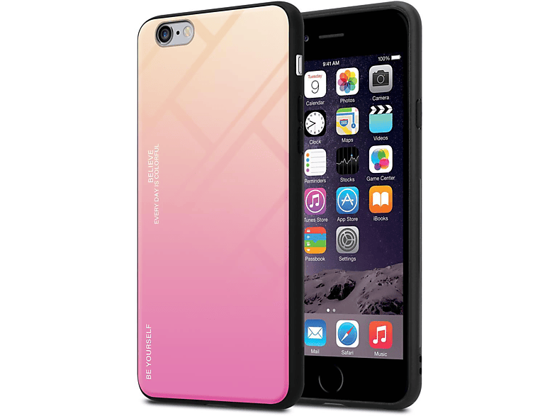 PLUS, 6 CADORABO 2 Glas, - Apple, GELB / TPU Farben aus 6S PLUS Silikon Backcover, ROSA Hülle iPhone