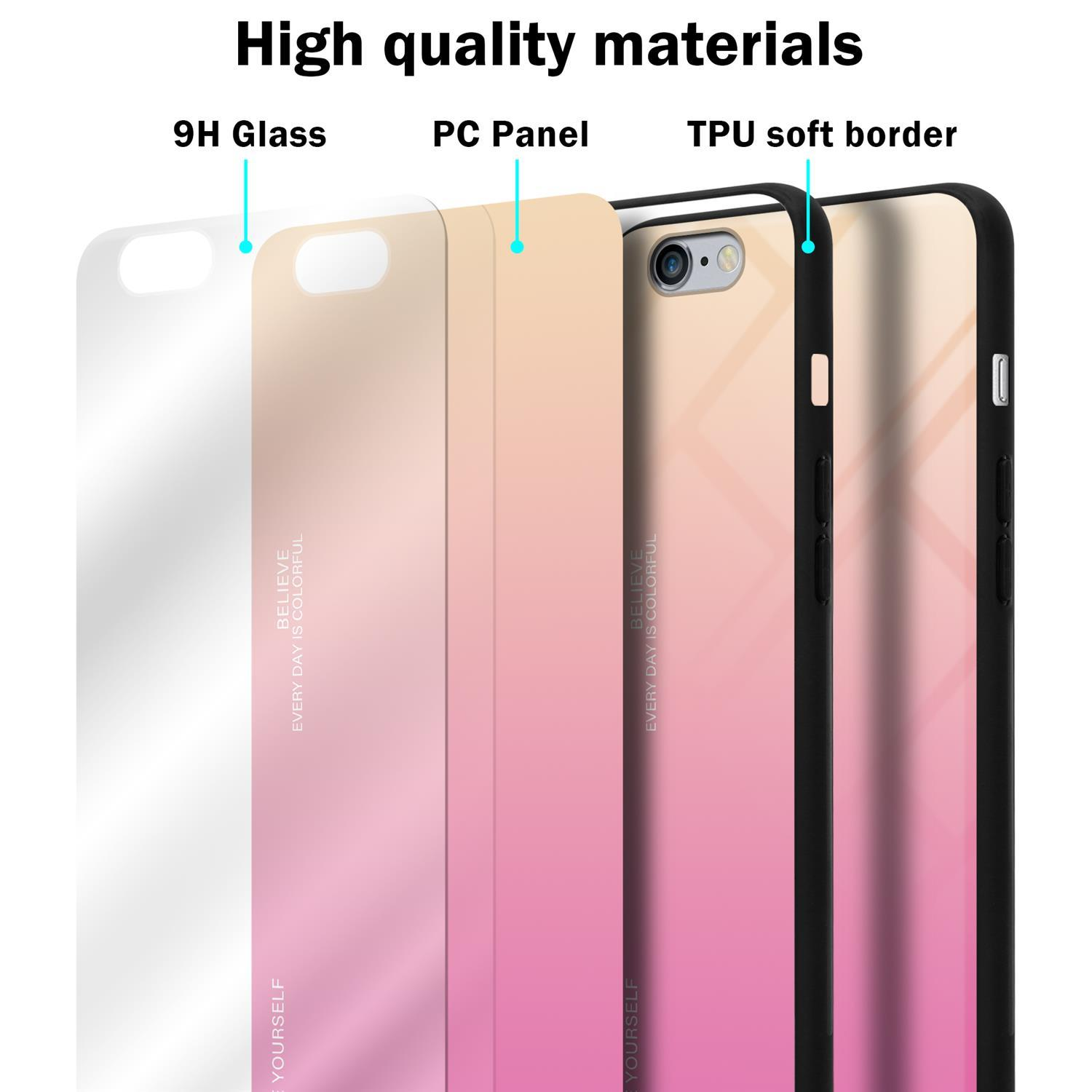 CADORABO Hülle aus ROSA iPhone 6 Glas, Backcover, 2 - 6S Apple, Farben PLUS, PLUS Silikon / TPU GELB