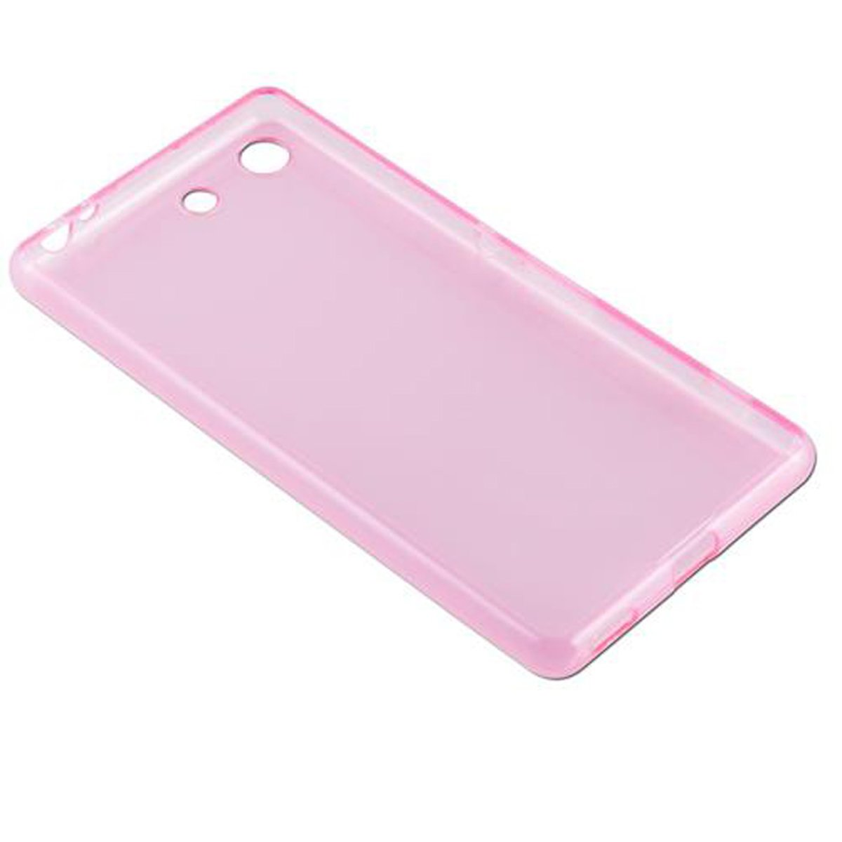 Custodia rosa. La custodia ha ritagli per la fotocamera e altre funzioni del telefono.