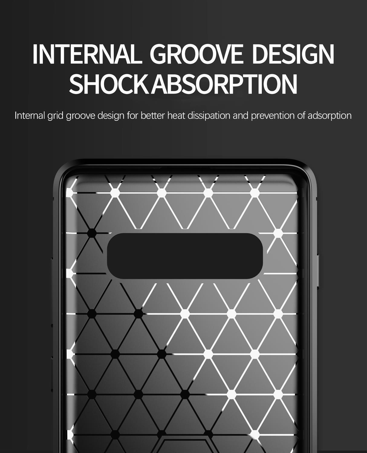 Custodia per telefono con design a griglia interna per la dissipazione del calore. Testo: Internal Groove Design.