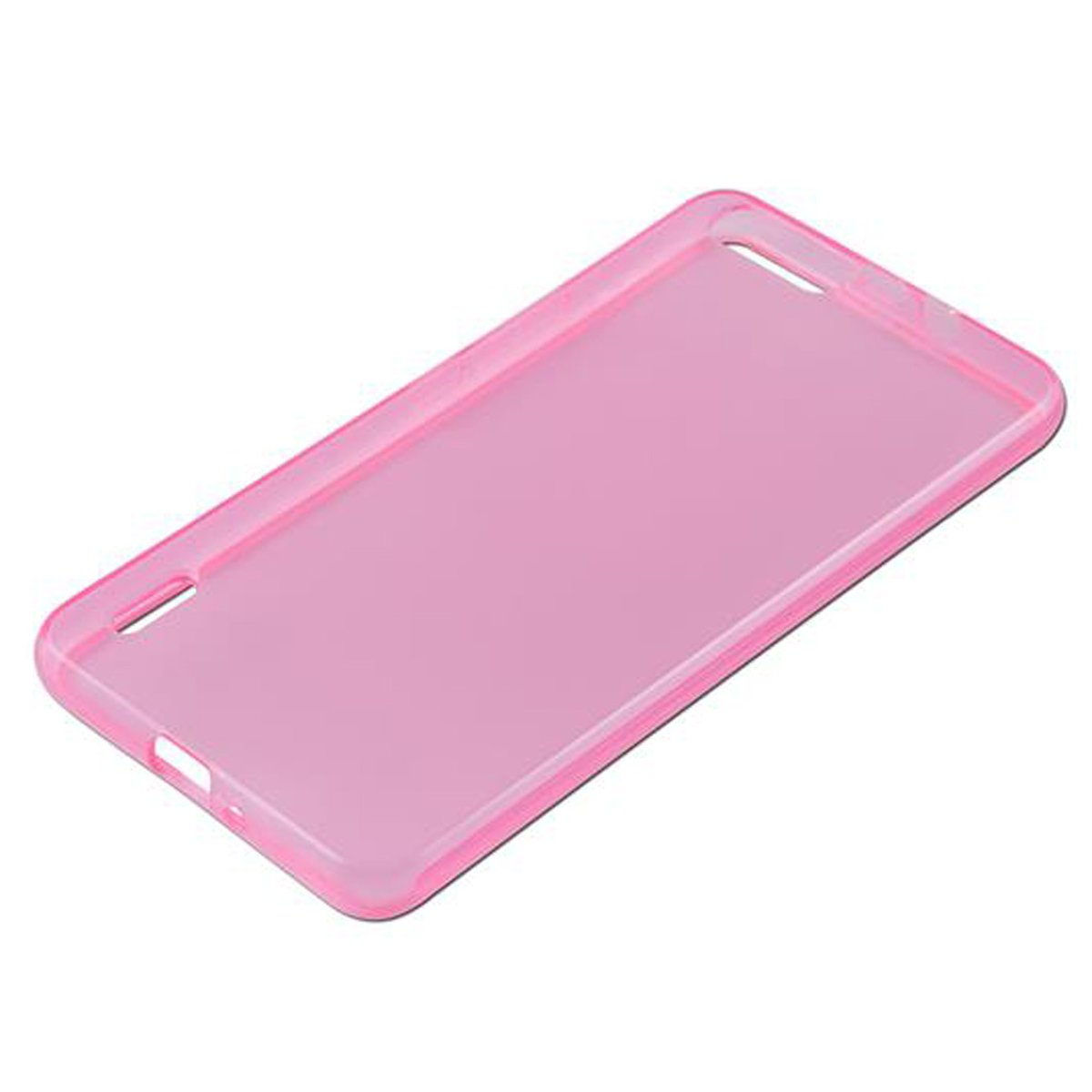 Custodia per telefono rosa trasparente su sfondo bianco.