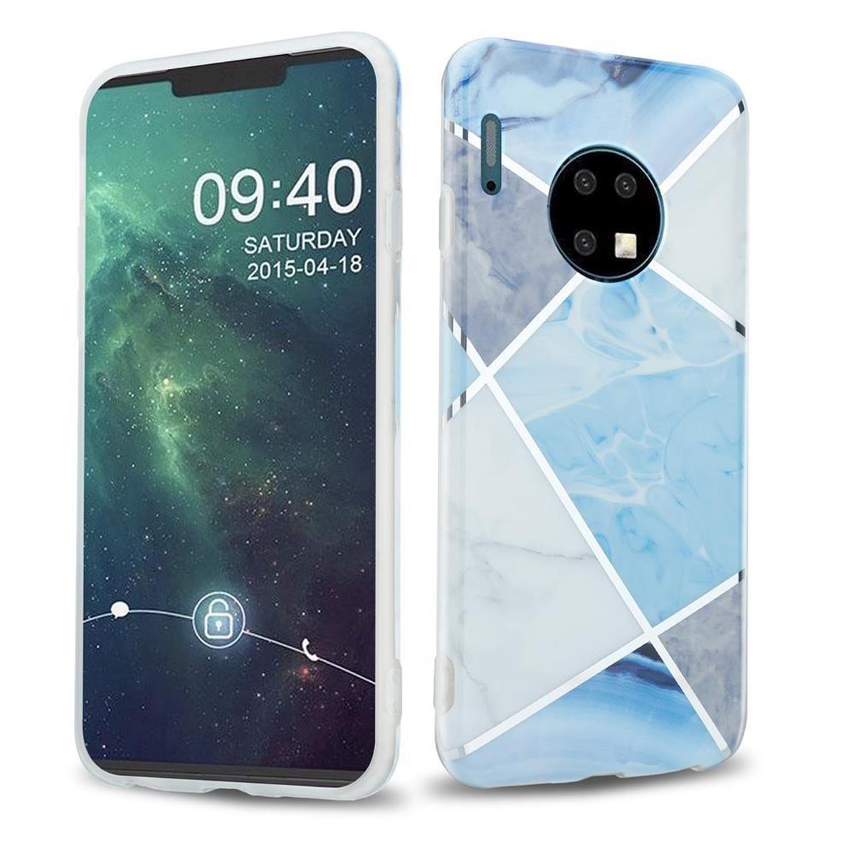 MATE Hülle No. IMD Huawei, TPU Blau Marmor Weiß Backcover, CADORABO 2 Marmor, Bunter 30, Grau