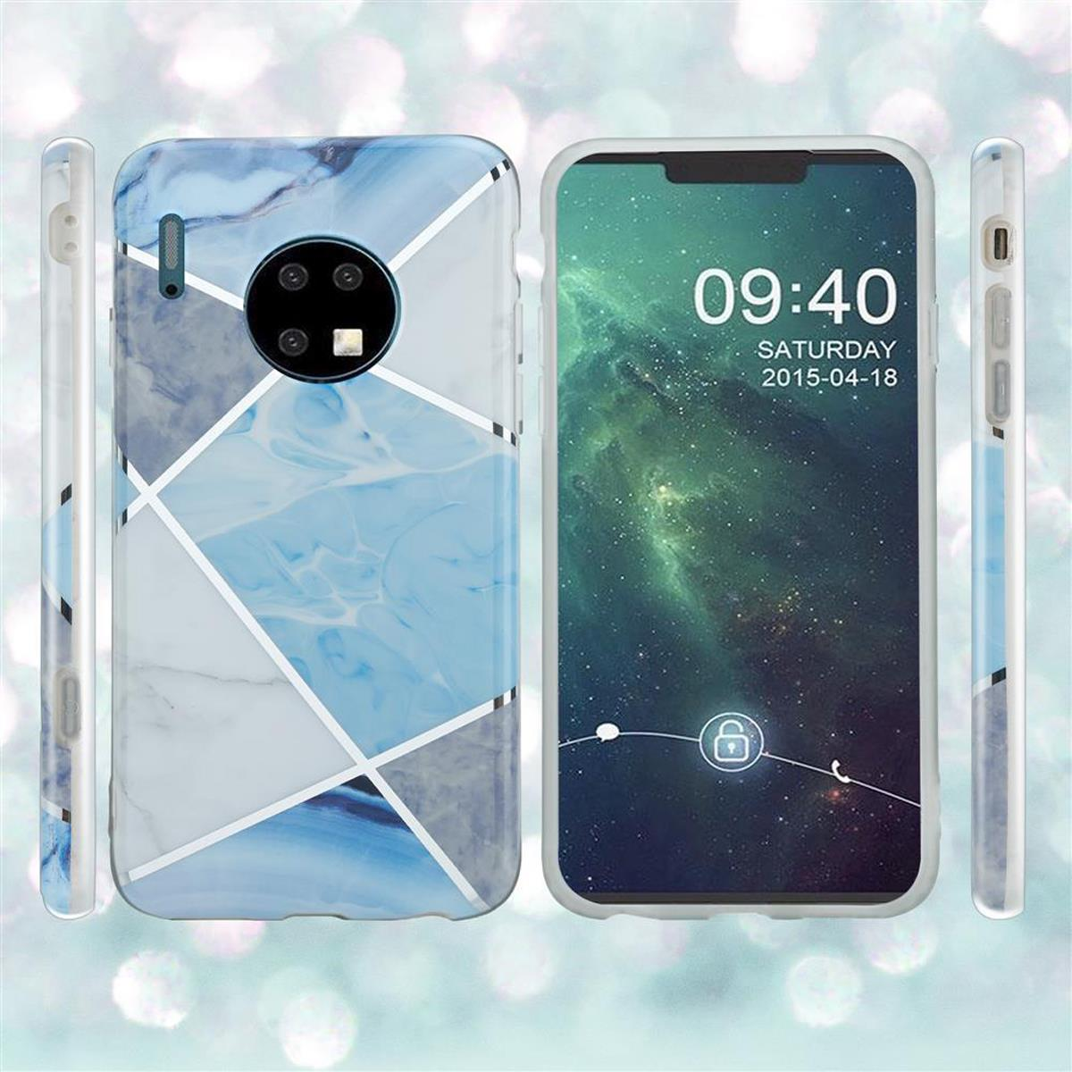 Weiß Huawei, No. Bunter TPU CADORABO Marmor Marmor, Hülle MATE Blau 2 Grau 30, Backcover, IMD