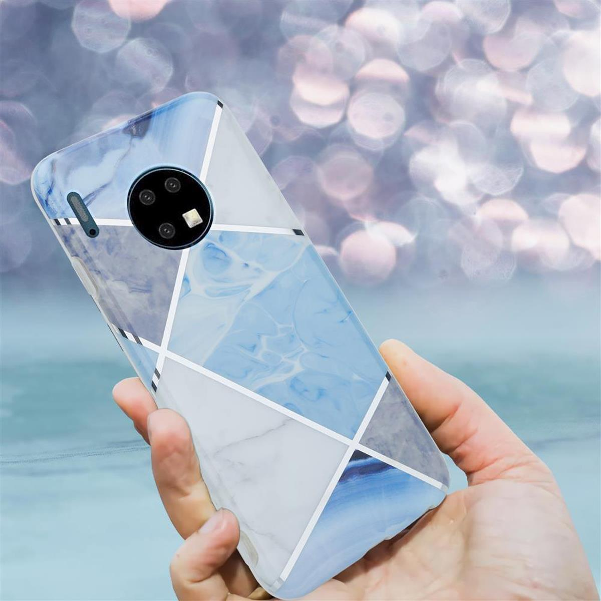 MATE Hülle No. IMD Huawei, TPU Blau Marmor Weiß Backcover, CADORABO 2 Marmor, Bunter 30, Grau