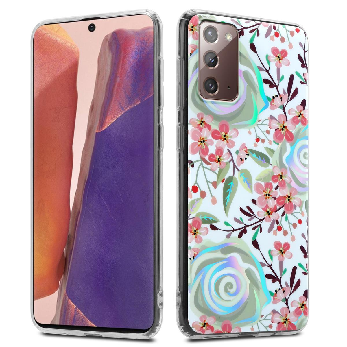 Due telefoni con custodie, uno con un design floreale e uno con una custodia trasparente.