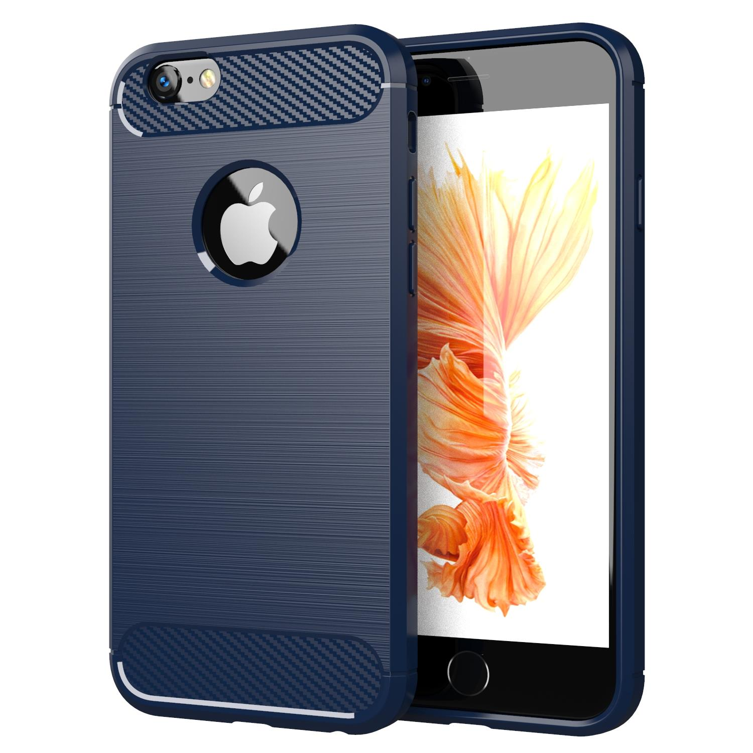 CADORABO TPU BRUSHED Slim BLAU 6S, Ultra Carbon iPhone Backcover, 6 Hülle, / Apple