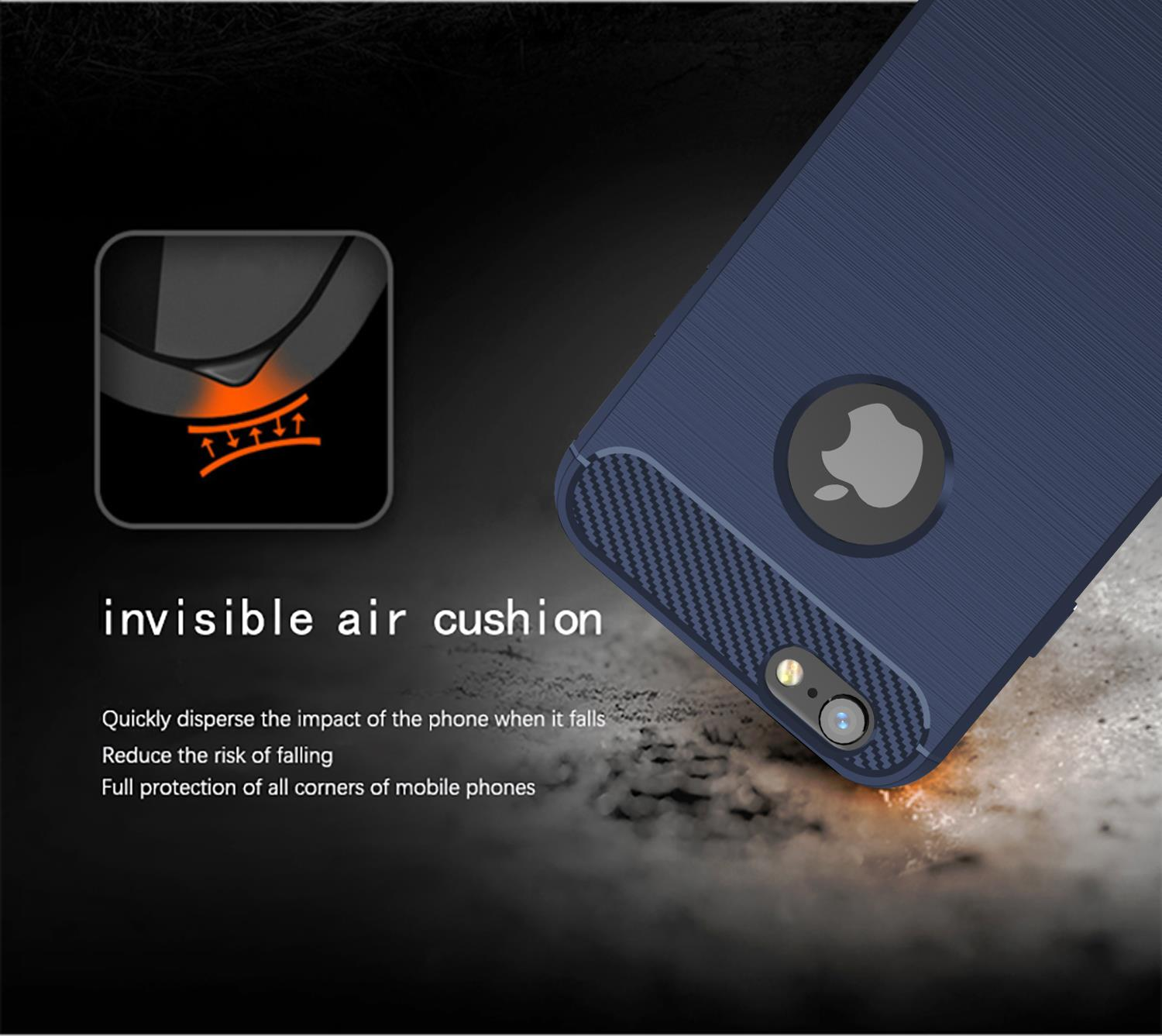 iPhone Slim Carbon Hülle, BLAU Ultra BRUSHED 6 6S, CADORABO Apple, Backcover, / TPU