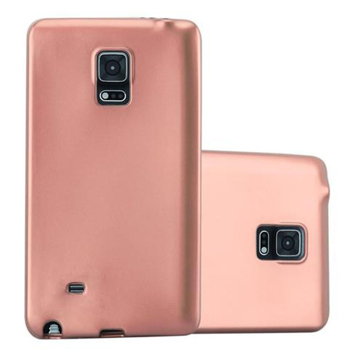 Custodia oro rosa per telefono con fori per fotocamera, accanto a un'altra simile.