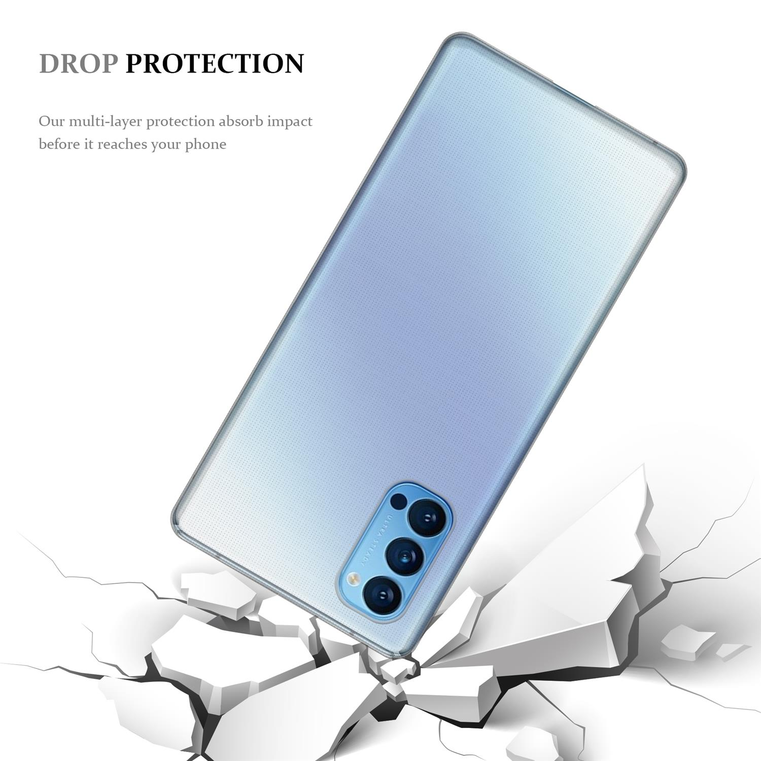 Ein Telefon in einer Schutzhülle. Die Hülle scheint Stöße zu absorbieren. Das Telefon hat mehrere Kameras.