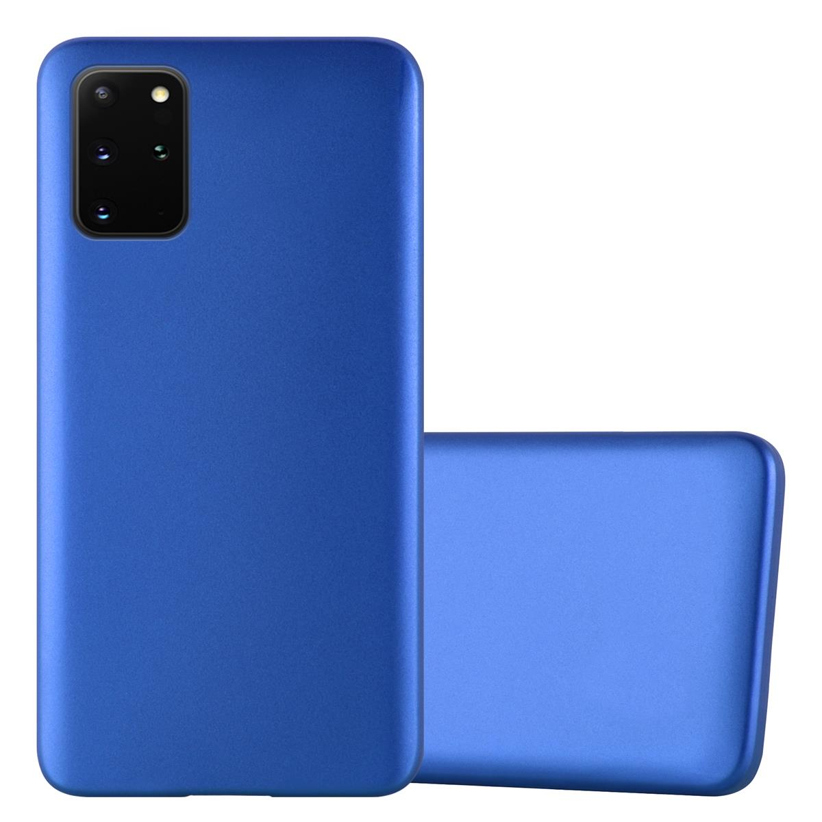 Un telefono blu e una custodia blu. La custodia è liscia e copre il retro del telefono.