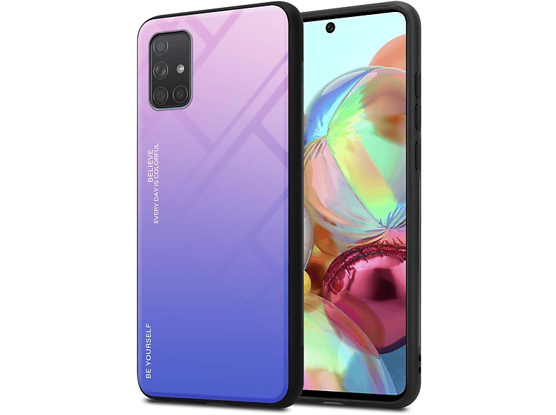 Backcover, A71 PINK Hülle Farben Samsung, Glas, CADORABO Galaxy BLAU 4G, - Silikon aus 2 TPU