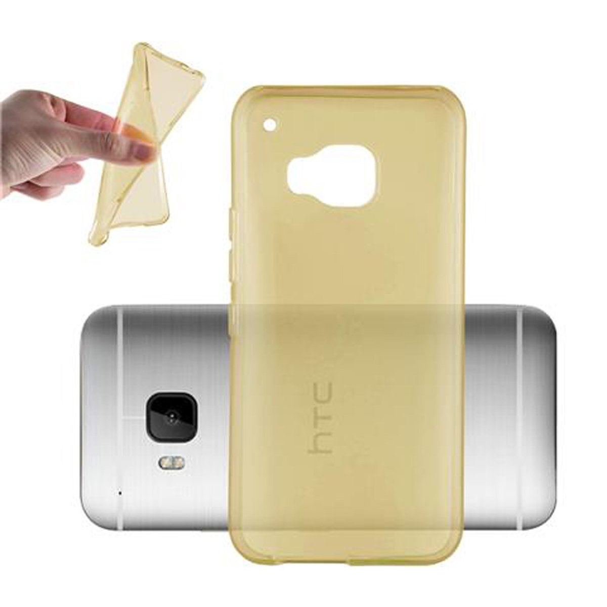 CADORABO TPU Ultra Slim Backcover, ONE M9, TRANSPARENT HTC, AIR Schutzhülle, GOLD