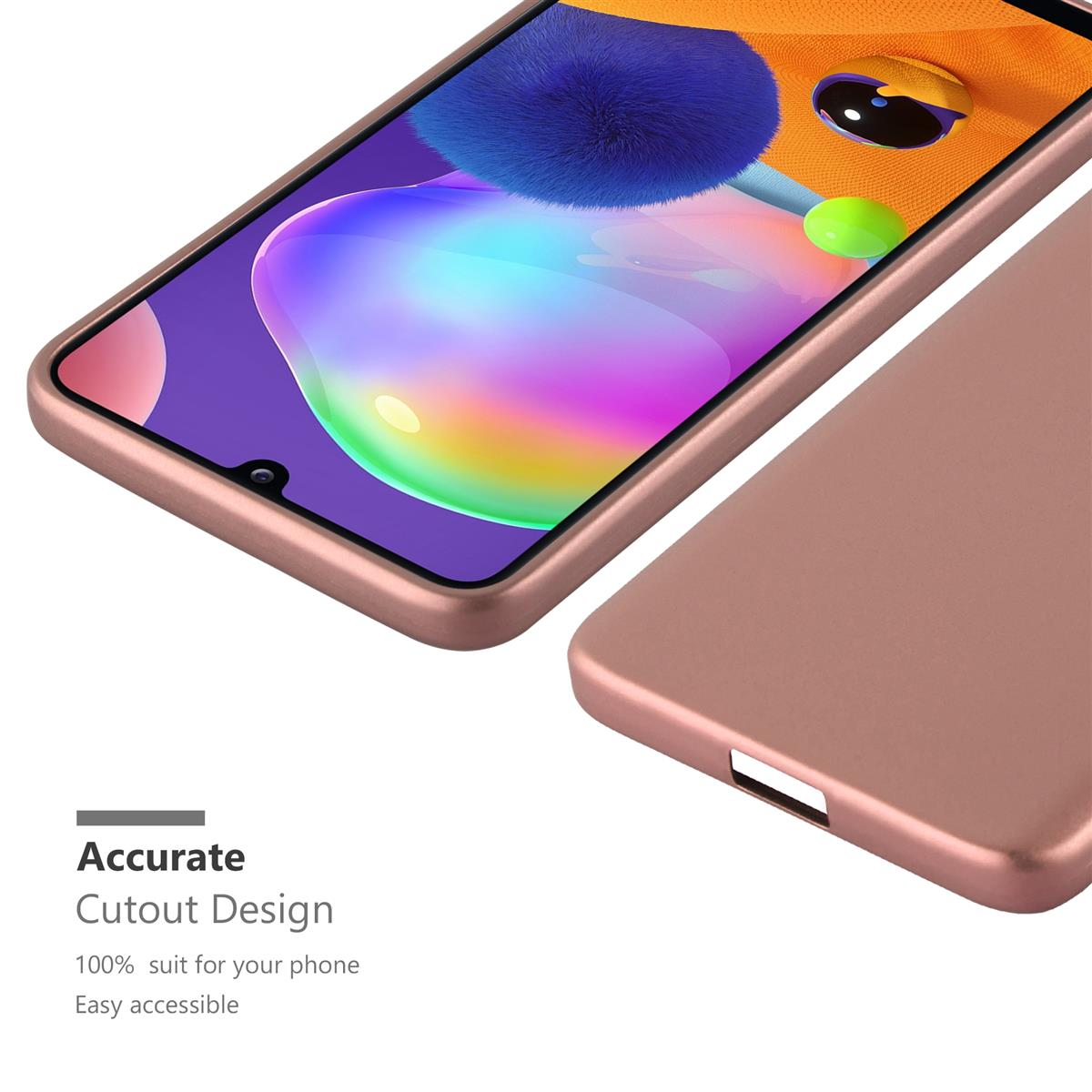 Custodia per telefono oro rosa su un telefono. Design di ritaglio preciso.