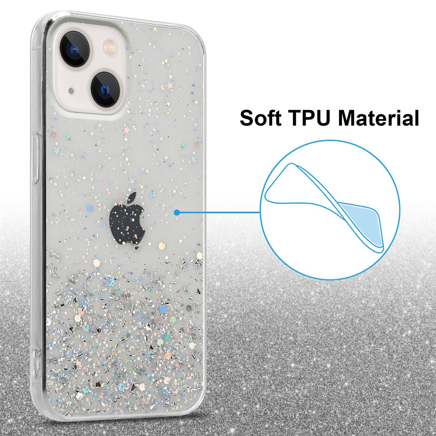 13, Backcover, iPhone mit Transparent Glitter, CADORABO Glitter Apple, mit funkelnden Schutzhülle