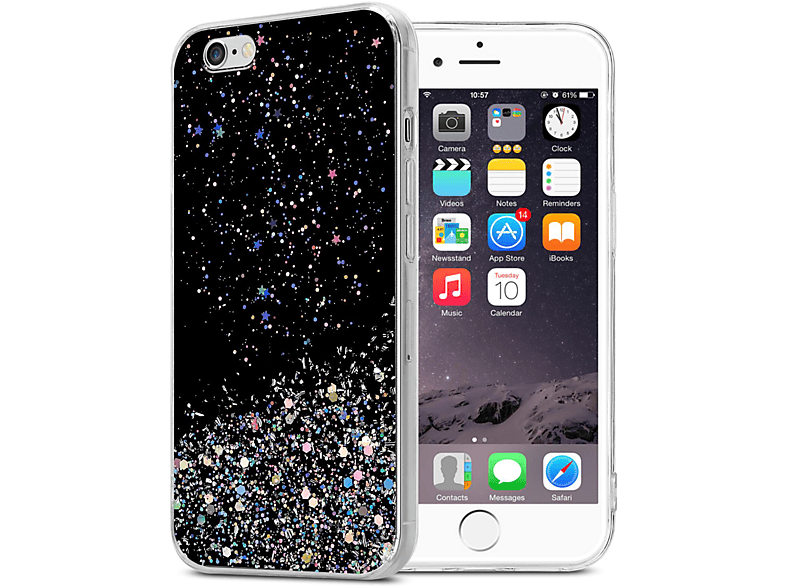 CADORABO Schutzhülle mit funkelnden Glitter, Backcover, Apple, iPhone 6 PLUS / 6S PLUS, Schwarz mit Glitter