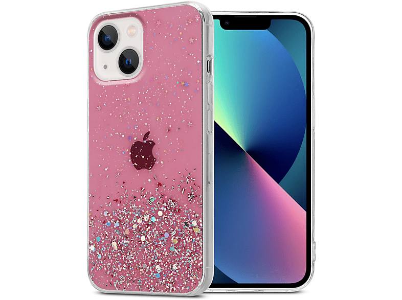 CADORABO Schutzhülle mit funkelnden Glitter, Backcover, Apple, iPhone 13, Rosa mit Glitter