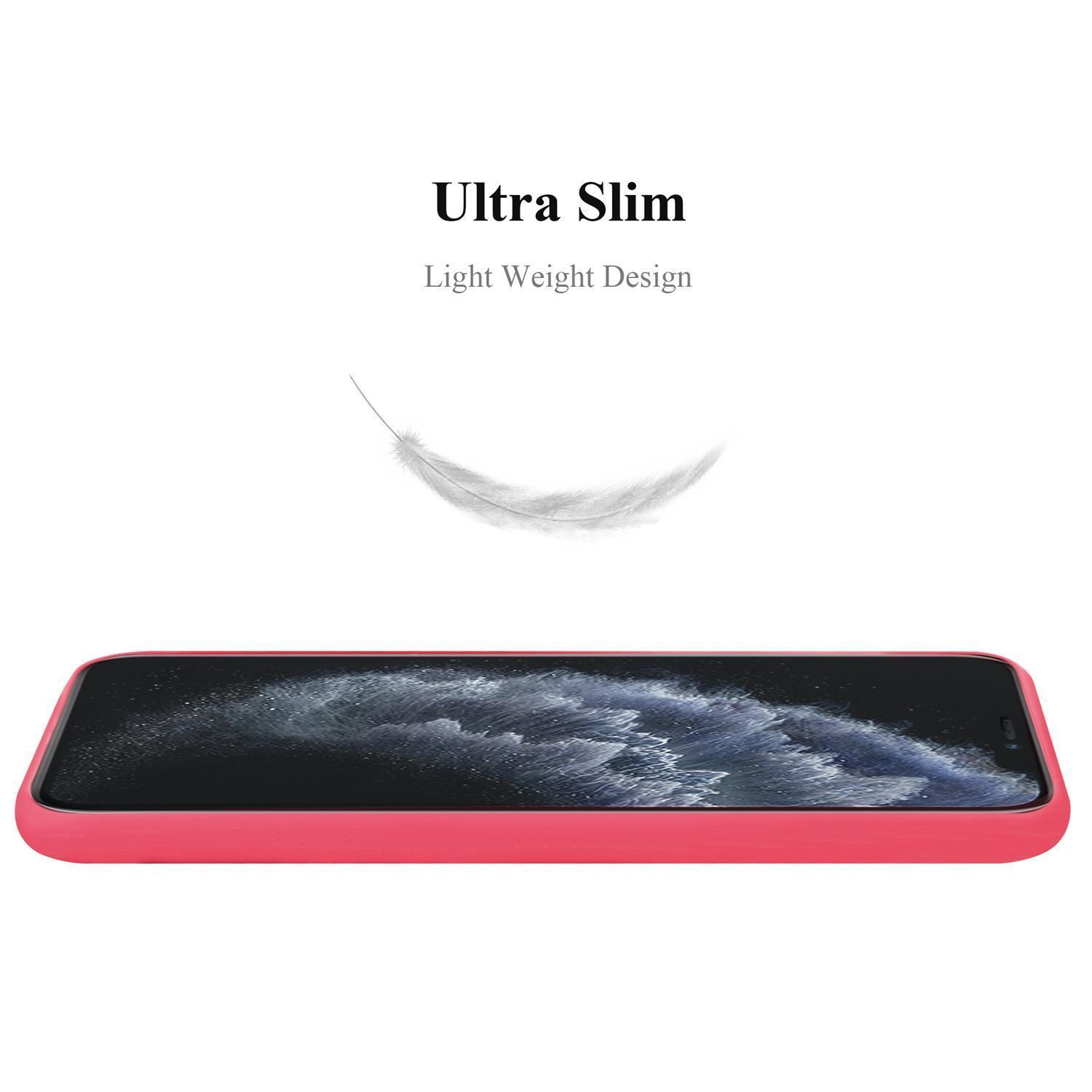 Handyhülle mit Text „Ultra Slim“ und Feder. Rosa Hülle mit Telefon.