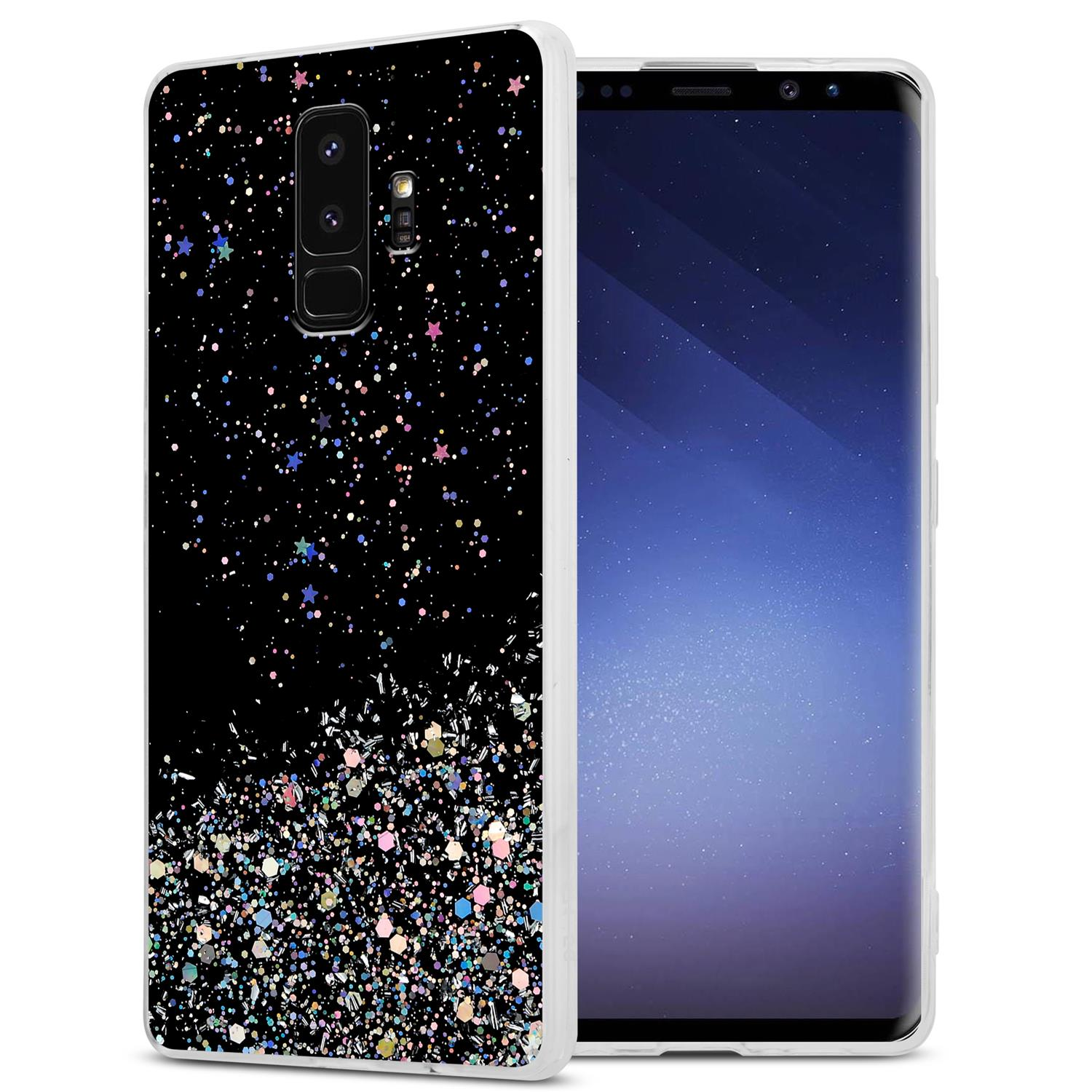 S9 Schwarz PLUS, mit CADORABO Backcover, Samsung, funkelnden Galaxy Glitter, Schutzhülle Glitter mit