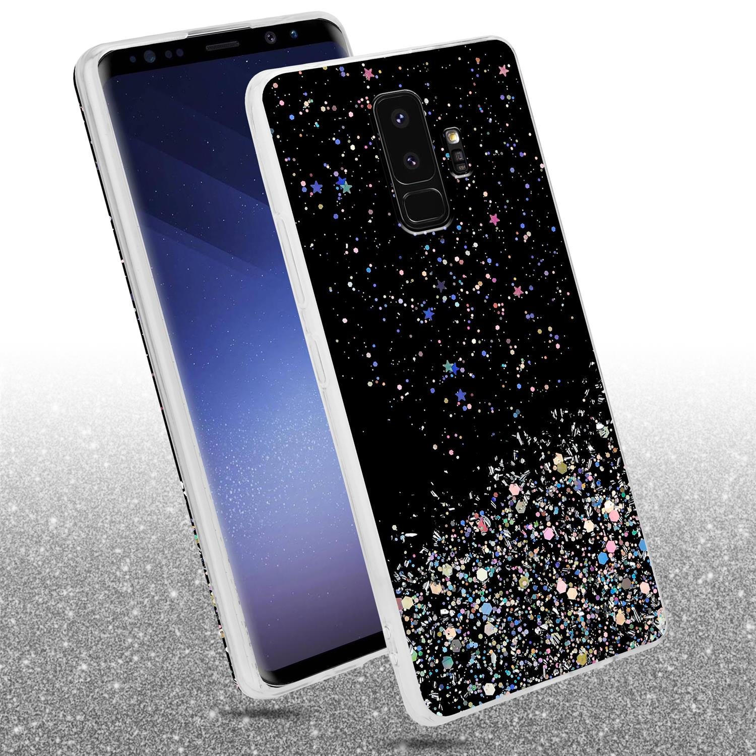 S9 Schwarz PLUS, mit CADORABO Backcover, Samsung, funkelnden Galaxy Glitter, Schutzhülle Glitter mit