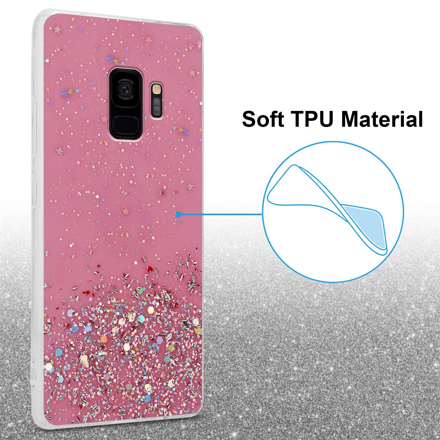 CADORABO Schutzhülle mit funkelnden Glitter, Backcover, Glitter S9, mit Samsung, Galaxy Rosa
