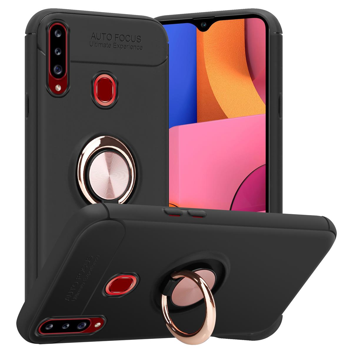 CADORABO TPU Auto Fokus Schutzhülle, Galaxy A20s, - Backcover, ROSÉ GOLD Samsung, SCHWARZ