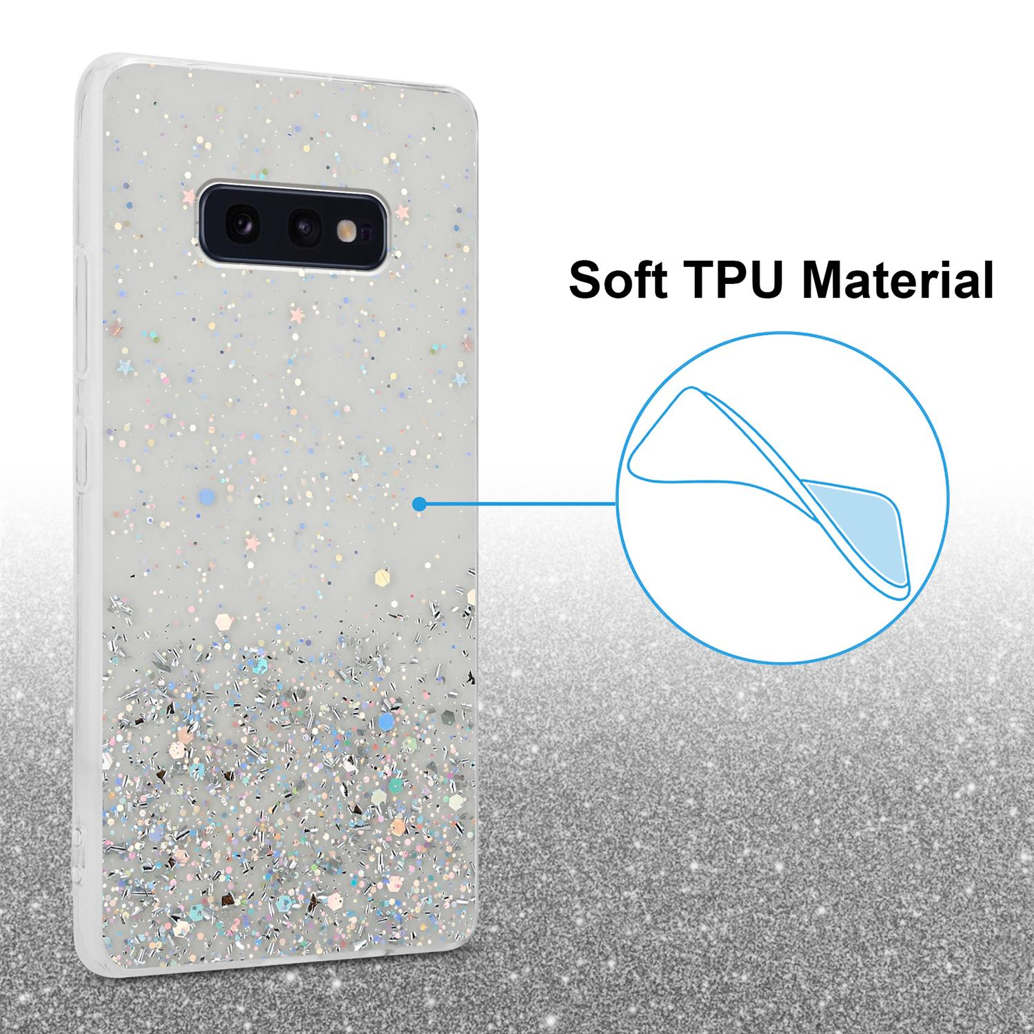 CADORABO Schutzhülle S10e, Transparent Backcover, Glitter mit mit Galaxy Samsung, Glitter, funkelnden
