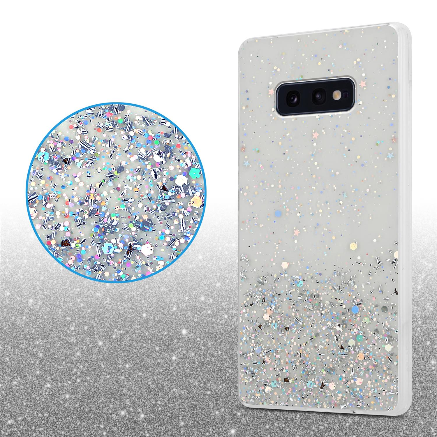 Glitter Samsung, funkelnden Backcover, Transparent mit Galaxy Schutzhülle mit S10e, Glitter, CADORABO