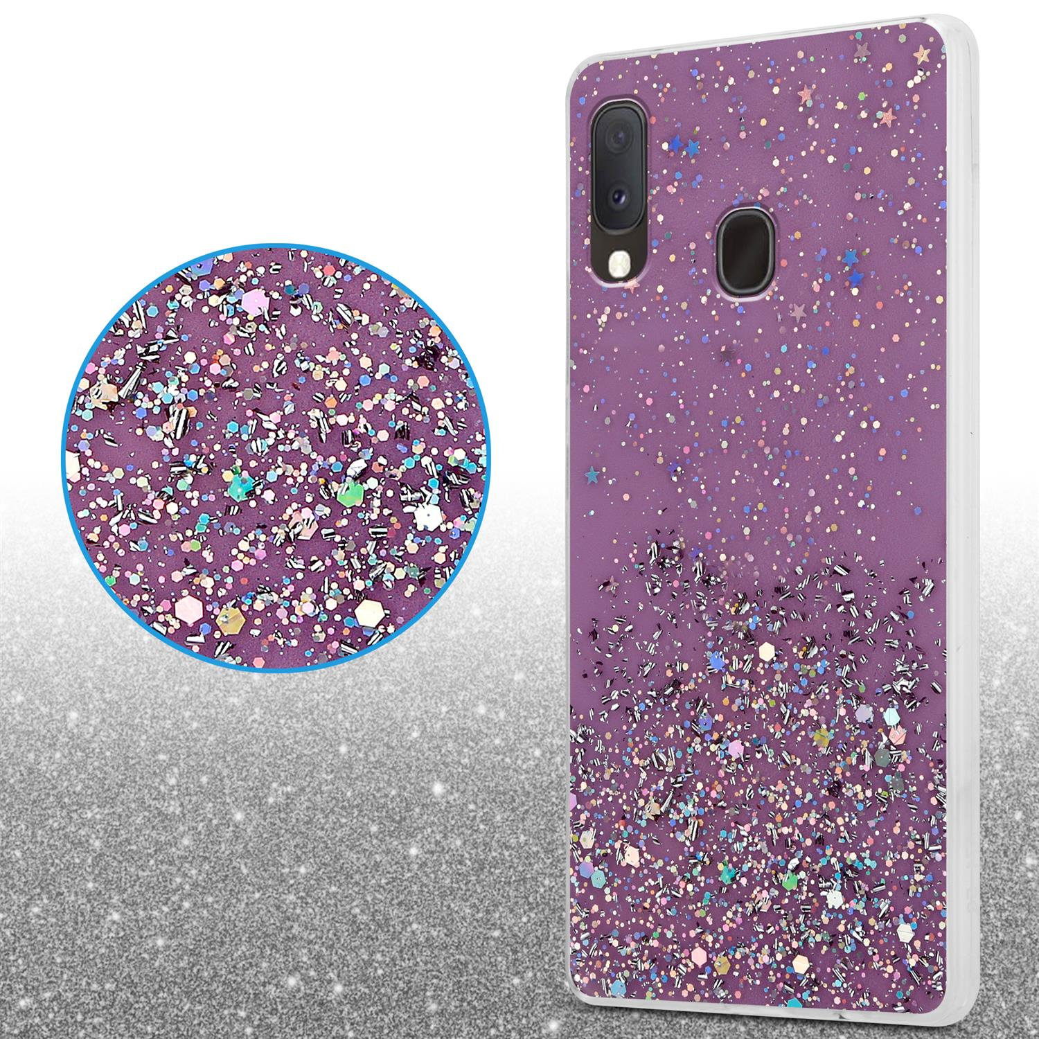 CADORABO Glitter, A10e mit funkelnden Lila A20e, Samsung, Backcover, / Schutzhülle Glitter Galaxy mit