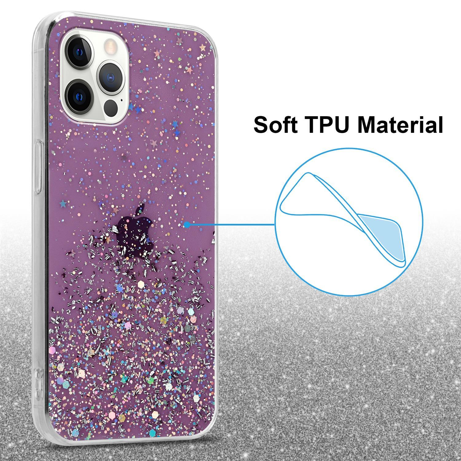 Lila Handyhülle mit Glitzer. Transparente Handyhülle mit Glitzer innen.