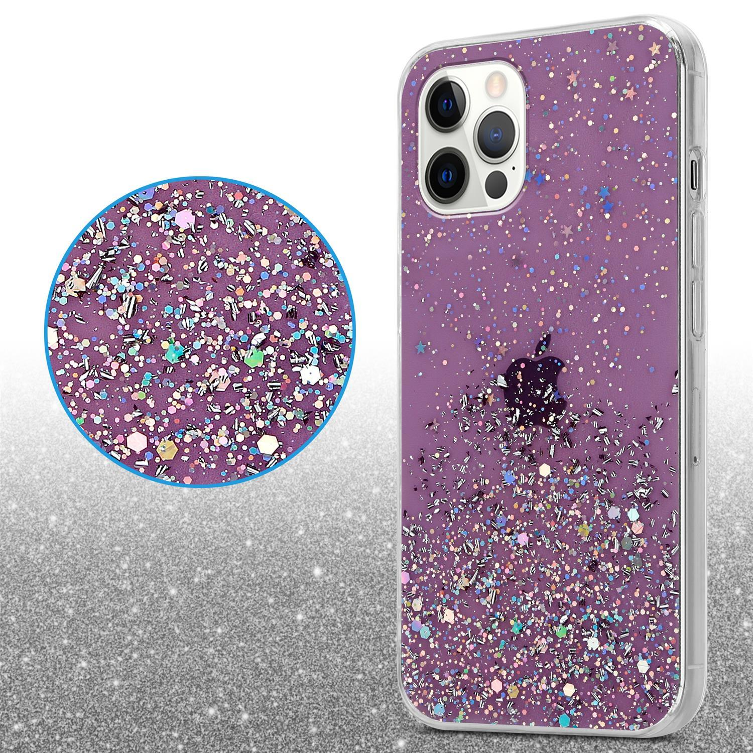 Schutzhülle mit Backcover, Apple, / Lila iPhone 12 CADORABO mit funkelnden Glitter 12 PRO, Glitter,