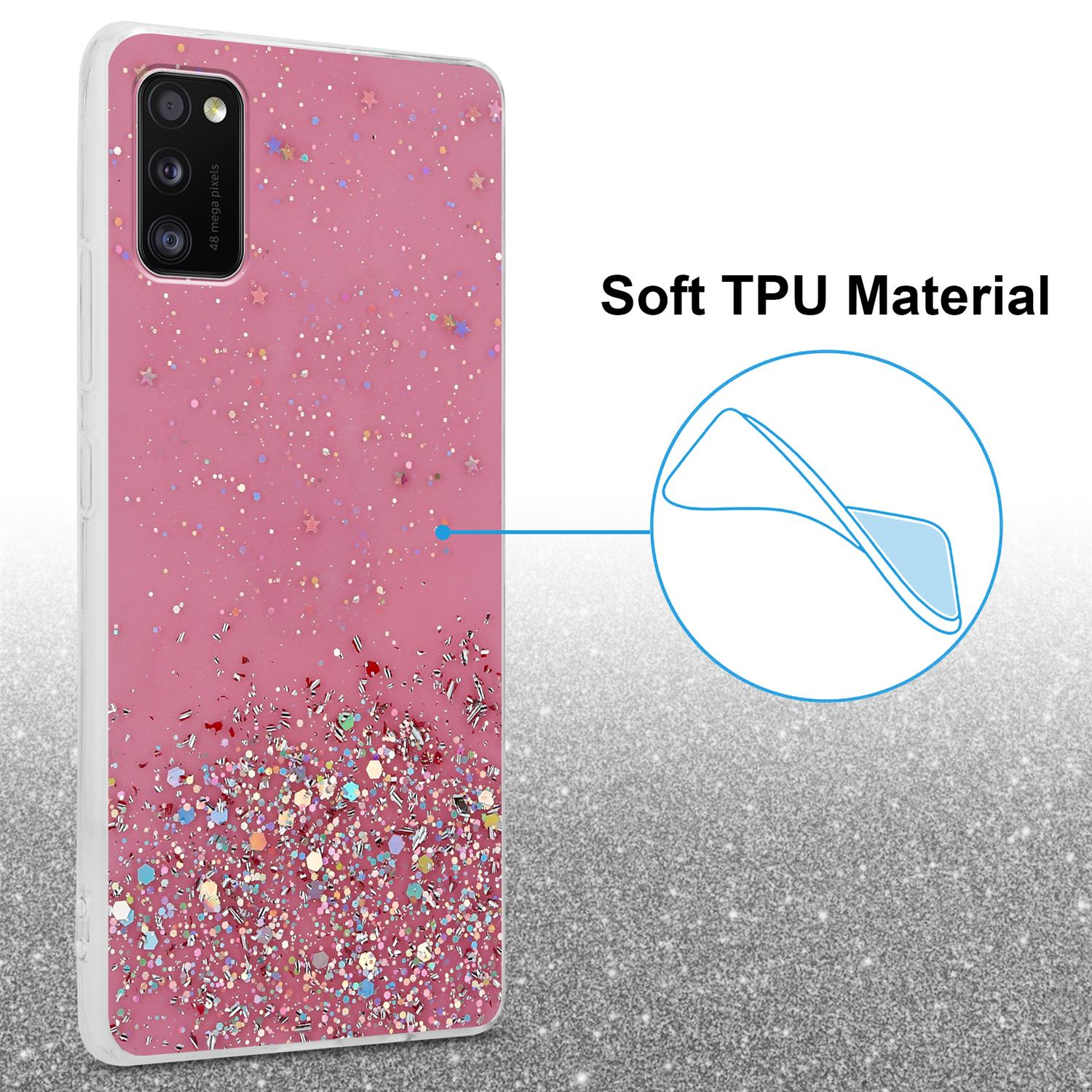 Samsung, Backcover, funkelnden Rosa CADORABO A41, mit Glitter Schutzhülle Galaxy Glitter, mit