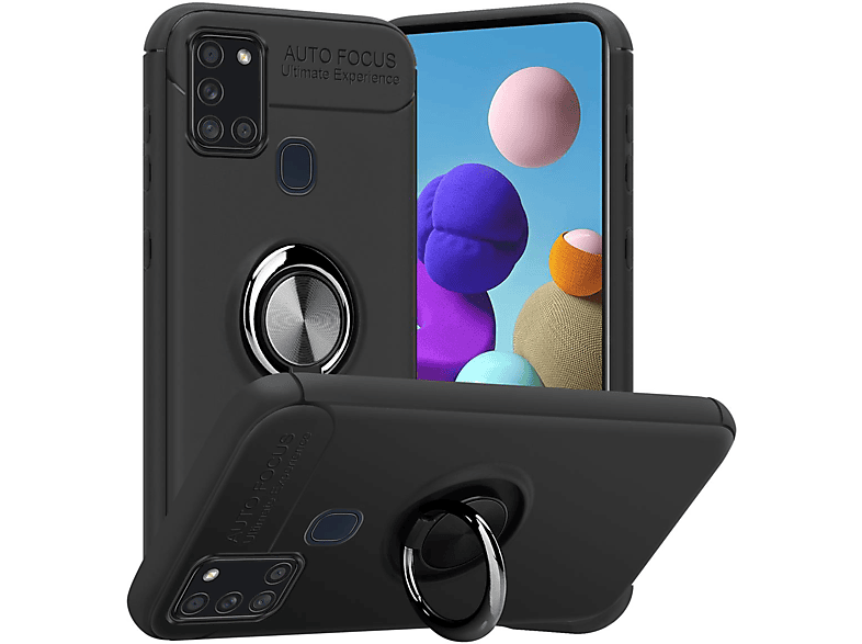 CADORABO TPU Auto SCHWARZ Samsung, Galaxy A21s, Schutzhülle, - Fokus GRAU Backcover