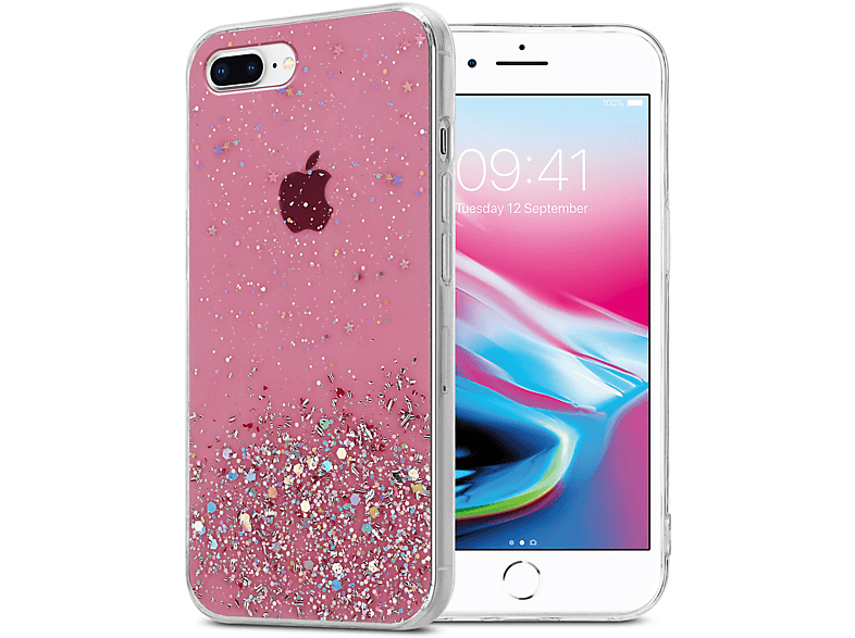 CADORABO Schutzhülle mit funkelnden Glitter, Backcover, Apple, iPhone 7 PLUS / 7S PLUS / 8 PLUS, Rosa mit Glitter