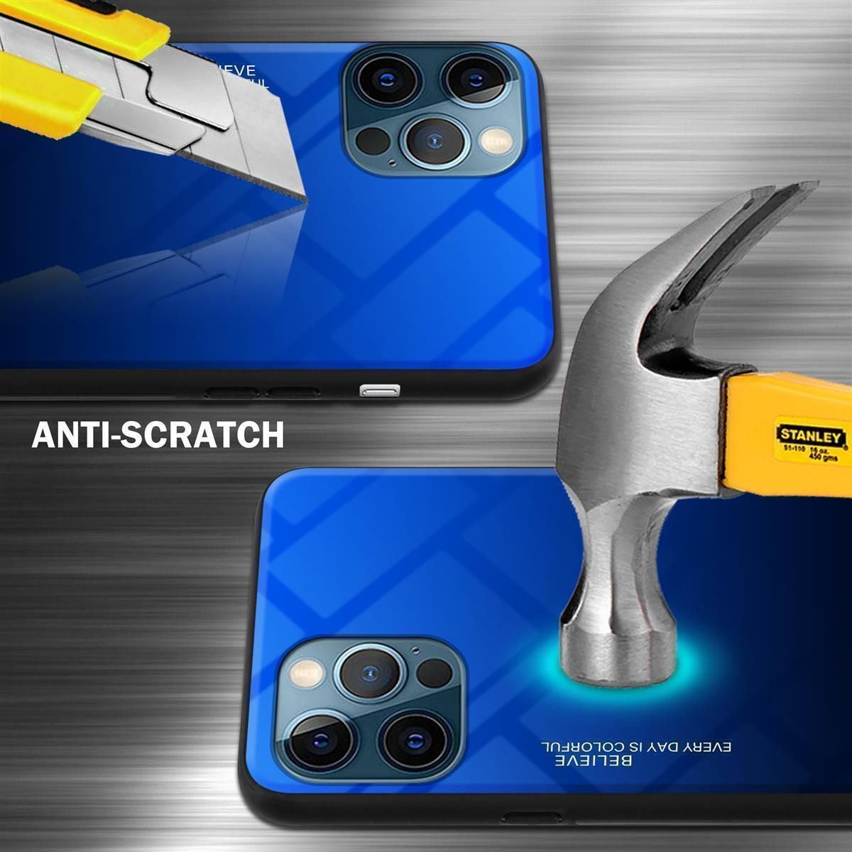 Zwei Telefone. Eines mit einem Hammer, der auf den Bildschirm schlägt, das andere mit blauem Farbverlauf.