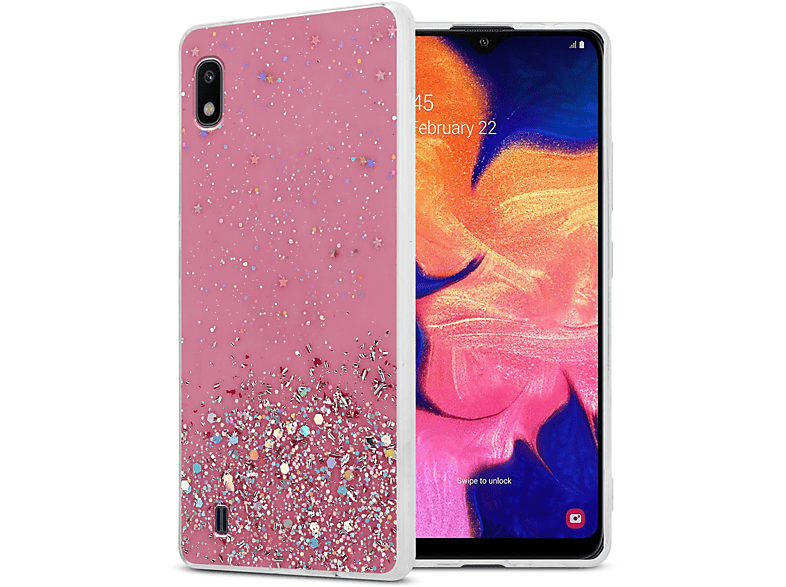 CADORABO Schutzhülle mit funkelnden Glitter, Backcover, Samsung, Galaxy A10 / M10, Rosa mit Glitter