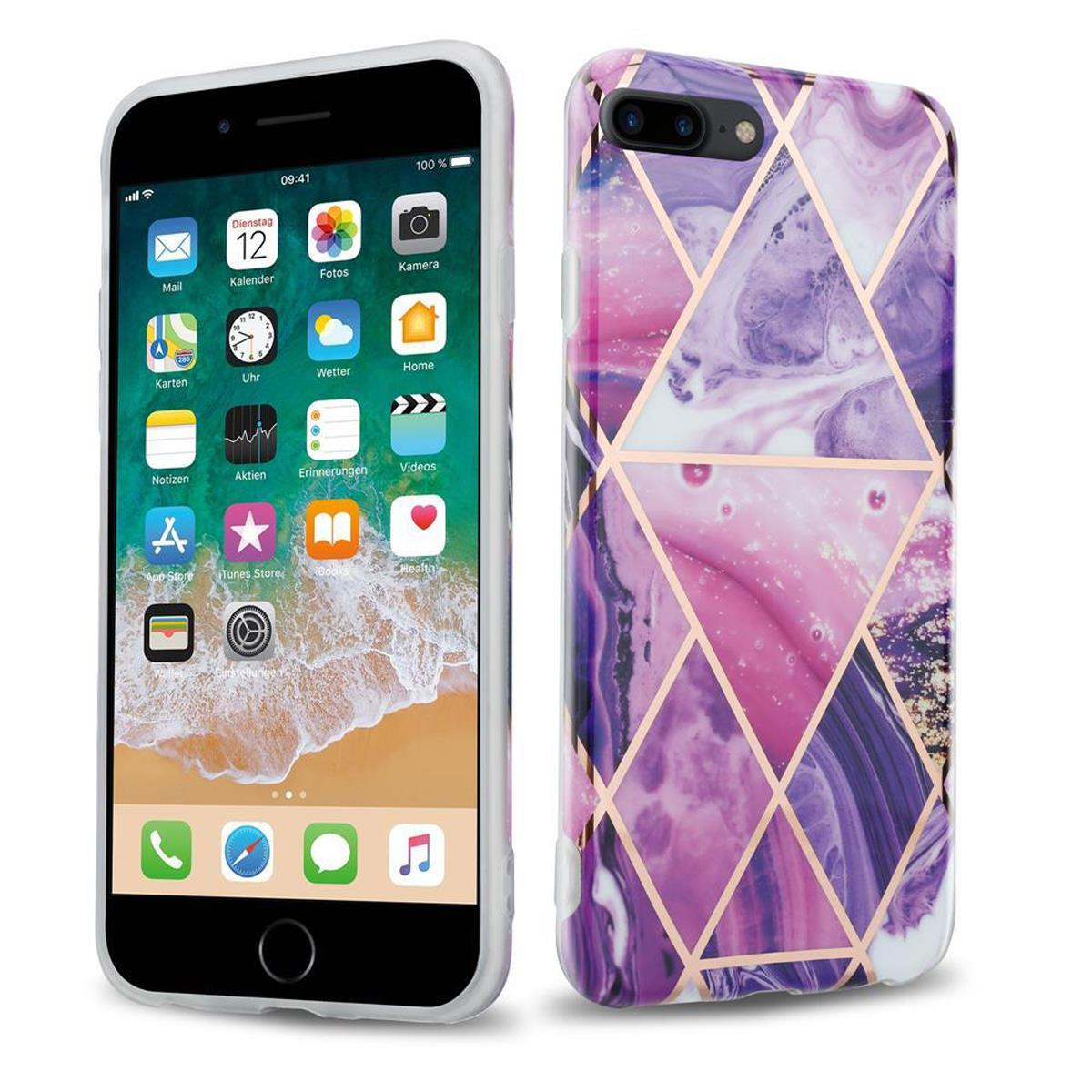 PLUS / iPhone Backcover, Marmor Marmor, CADORABO Apple, 7S 8 Bunter TPU No. Lila IMD PLUS, PLUS Hülle Welle 7 / 14