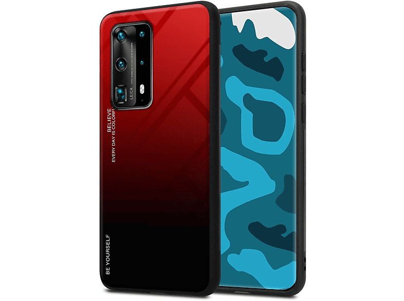 CADORABO 2 PRO PRO+, aus P40 Farben TPU Silikon P40 SCHWARZ Glas, / Backcover, ROT Hülle Huawei, -