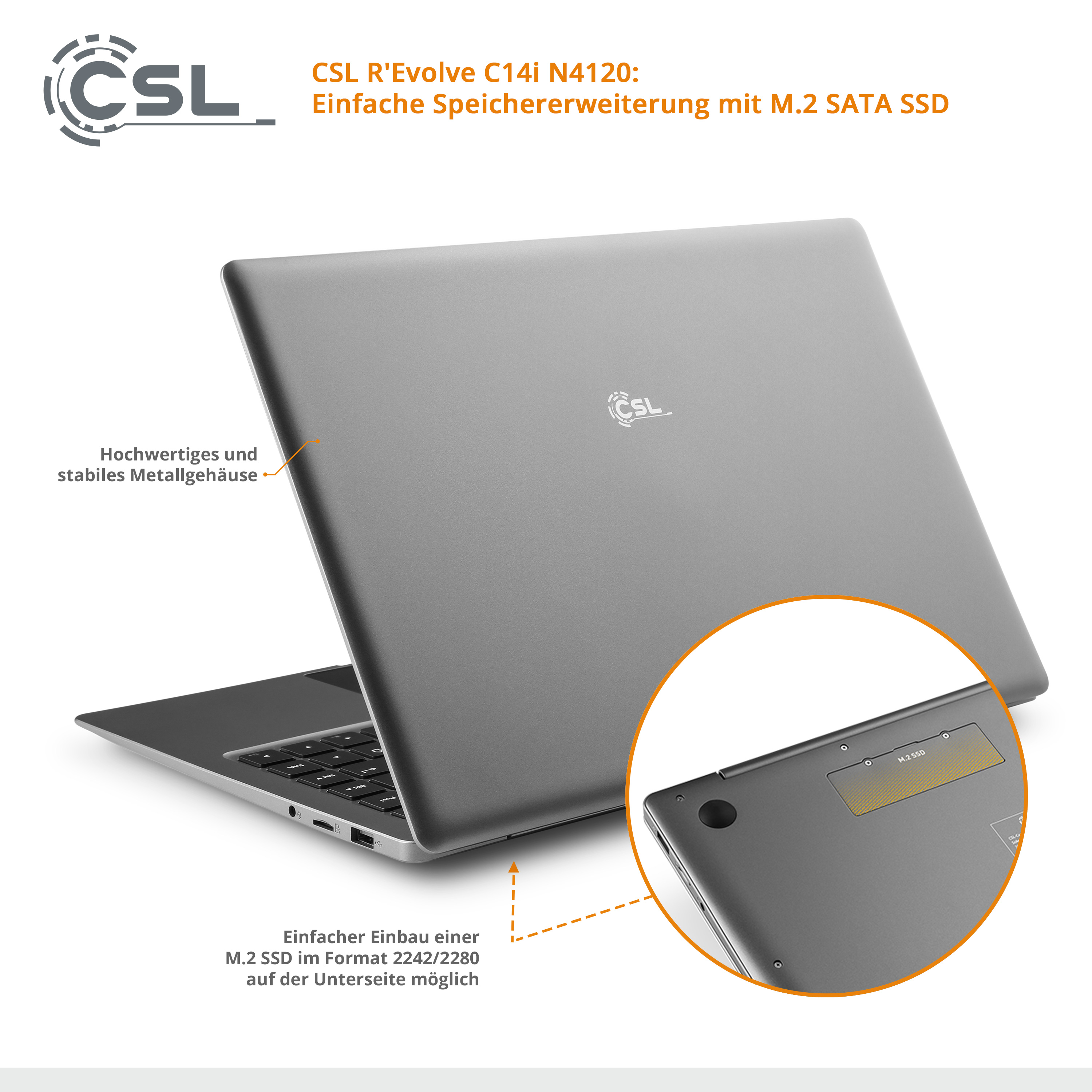CSL R\'Evolve / RAM, v2 Zoll SSD, GB 4 / Intel® eMMC, Notebook GB GB Windows 11 600, 14,1 mit 240 schwarz C14i Display, Home, 64 240GB UHD-Grafik
