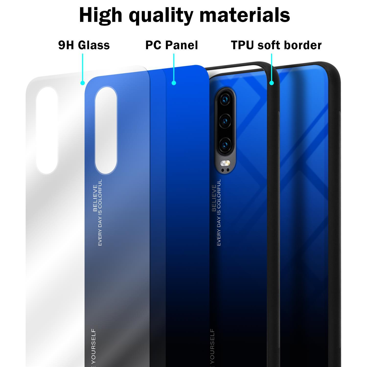 Farben Huawei, P30, 2 Silikon Glas, Hülle BLAU Backcover, TPU CADORABO - aus SCHWARZ
