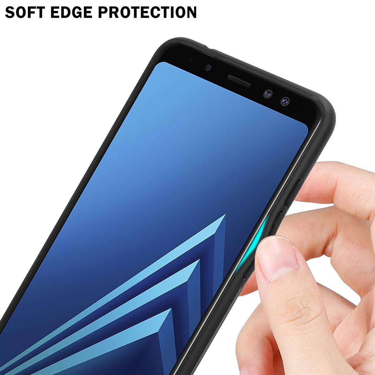 - Glas, Silikon Backcover, aus Galaxy A8 TPU 2018, CADORABO LILA ROT Farben Hülle Samsung, 2