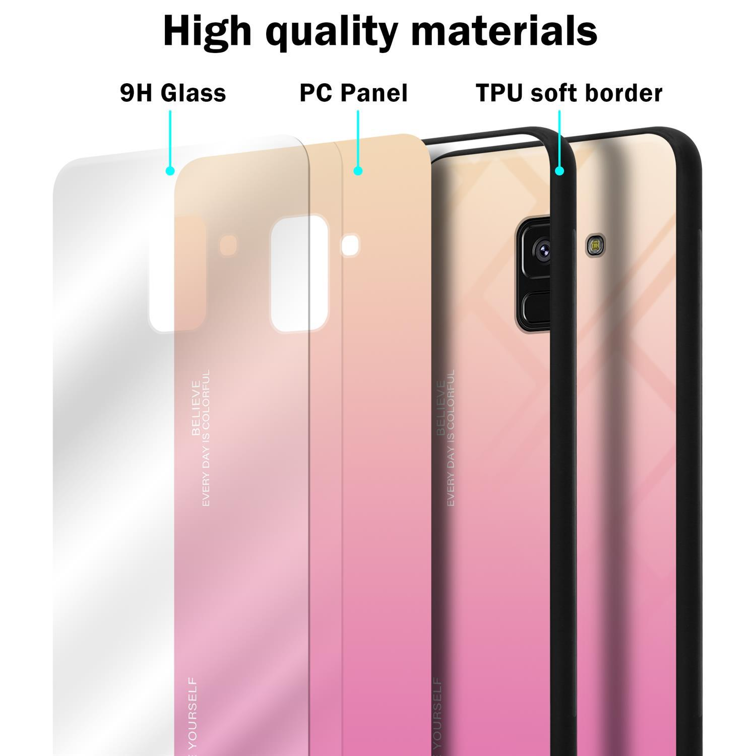 Hülle Galaxy A8 Backcover, aus GELB ROSA Silikon Samsung, TPU - CADORABO 2018, 2 Glas, Farben