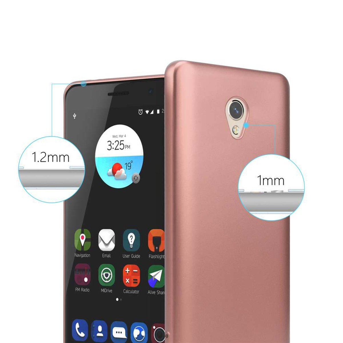 Due telefoni uno accanto all'altro. Uno ha misure attorno ai bordi e un display digitale.
