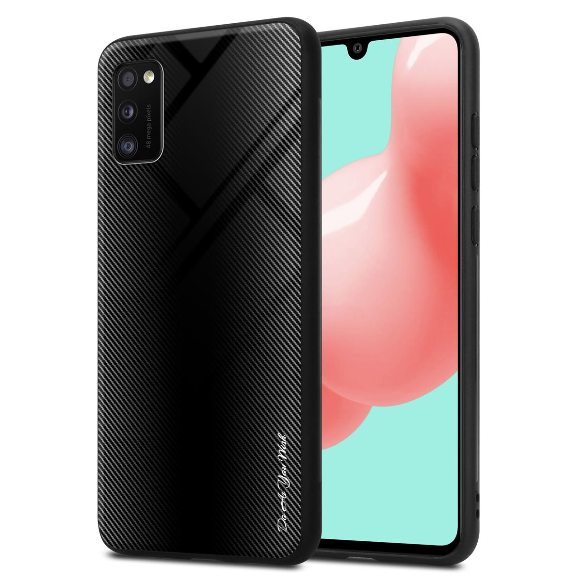 Galaxy A41, Hülle, SCHWARZ TPU Glas Gestreiftes Samsung, CADORABO Backcover, OPAL