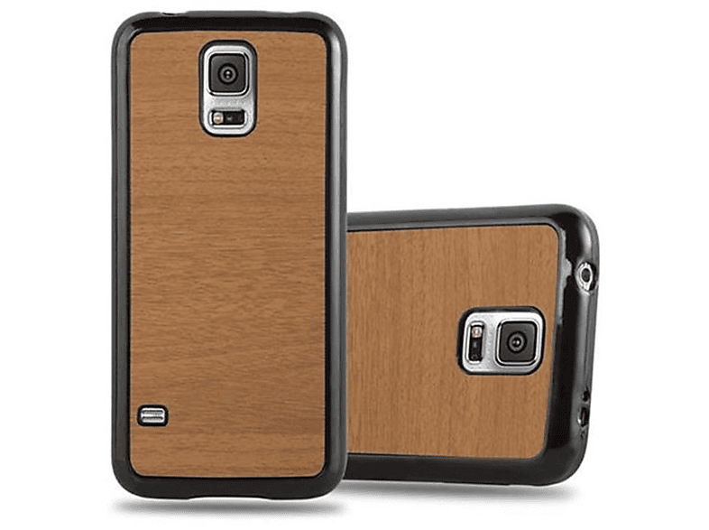 CADORABO TPU Wooden Schutzhülle, Backcover, Galaxy WOODEN Samsung, / S5 BRAUN NEO, S5