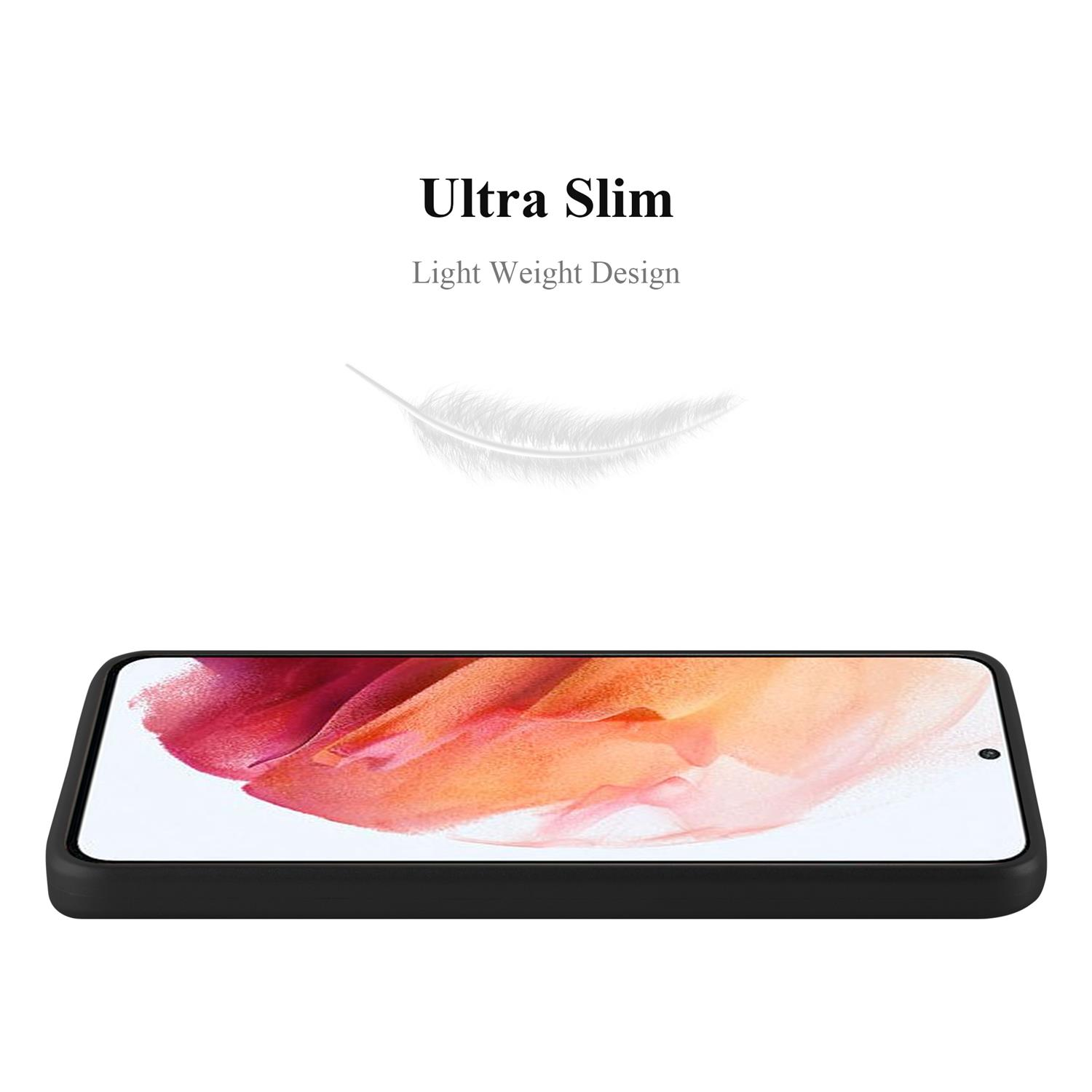 Custodia per telefono nera con una grafica a forma di piuma. Il testo dice 'Ultra Slim' e 'Design leggero'.