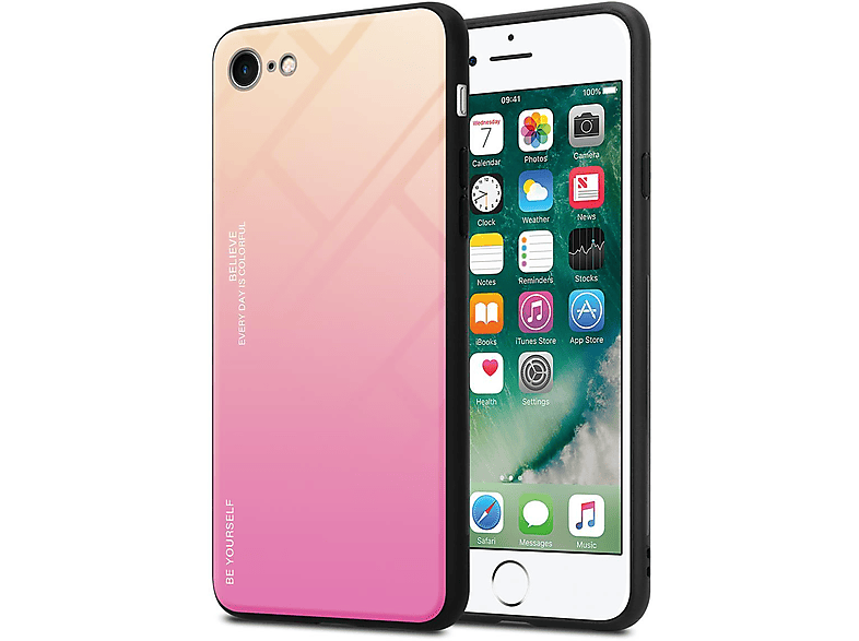 CADORABO Glas, - GELB / 7 Hülle / Silikon 8 iPhone ROSA SE Farben 2020, / 2 TPU 7S aus Backcover, Apple,