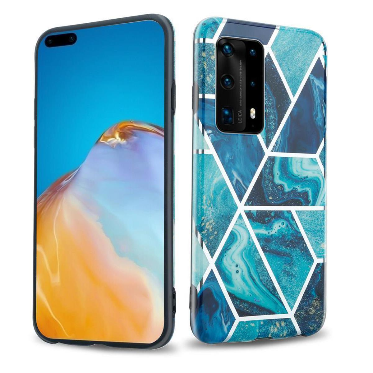 CADORABO Hülle IMD Backcover, Marmor, TPU Welle Bunter Marmor No. Blaue P40, Huawei, 13