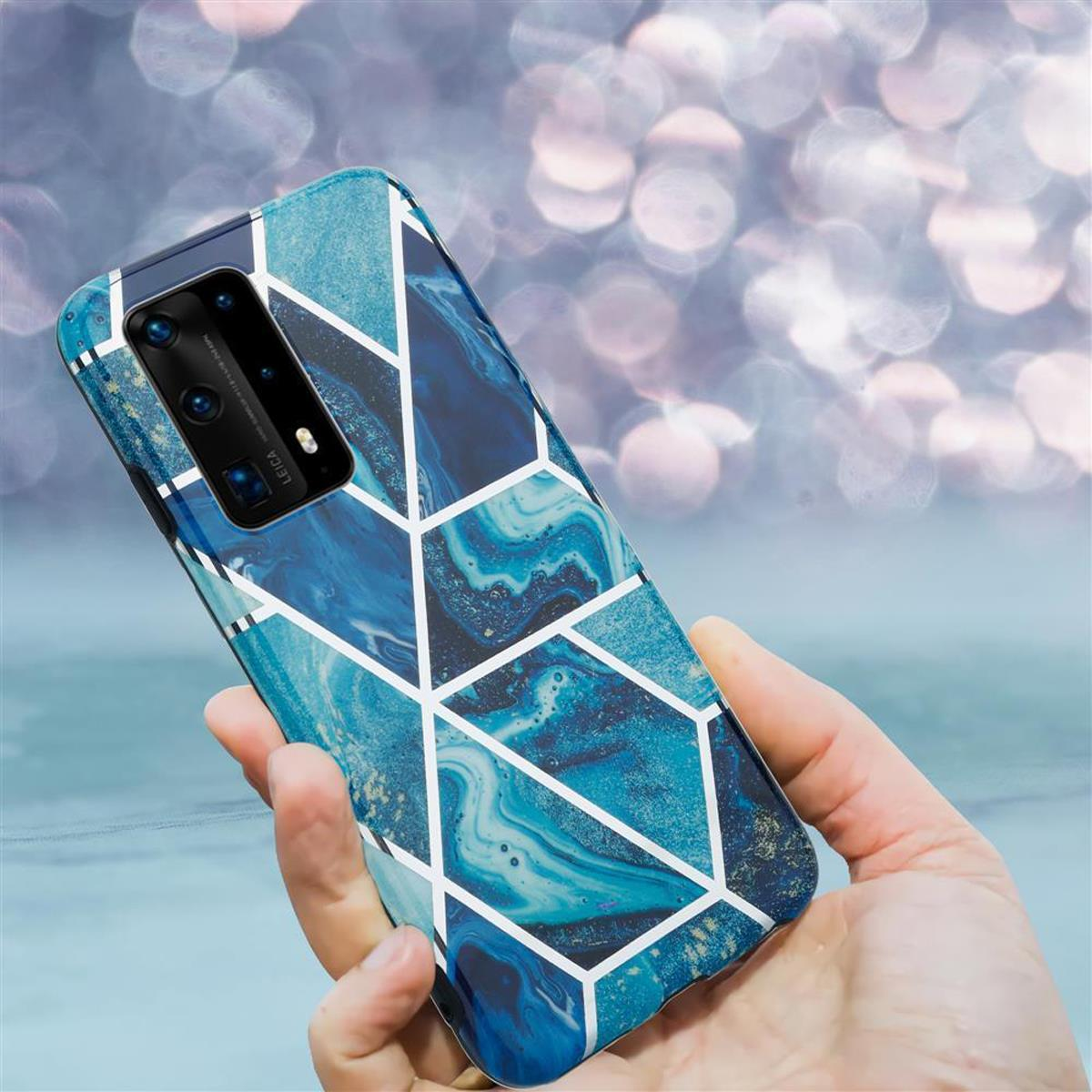 TPU No. P40, CADORABO Backcover, Marmor Hülle 13 Welle Bunter Marmor, IMD Huawei, Blaue