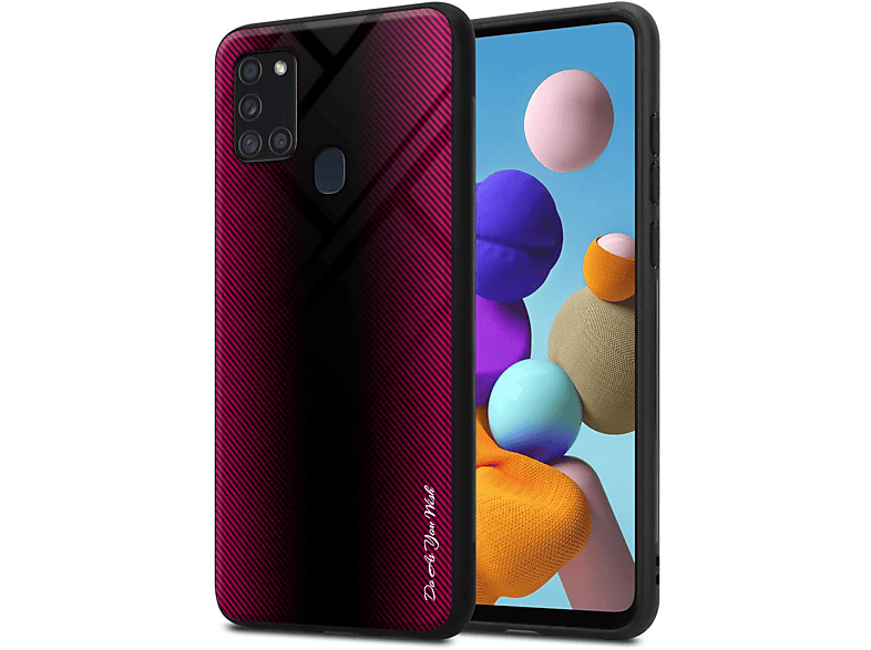 CADORABO Gestreiftes Hülle, PURPUR Glas A21s, Galaxy Backcover, Samsung, TPU PINK